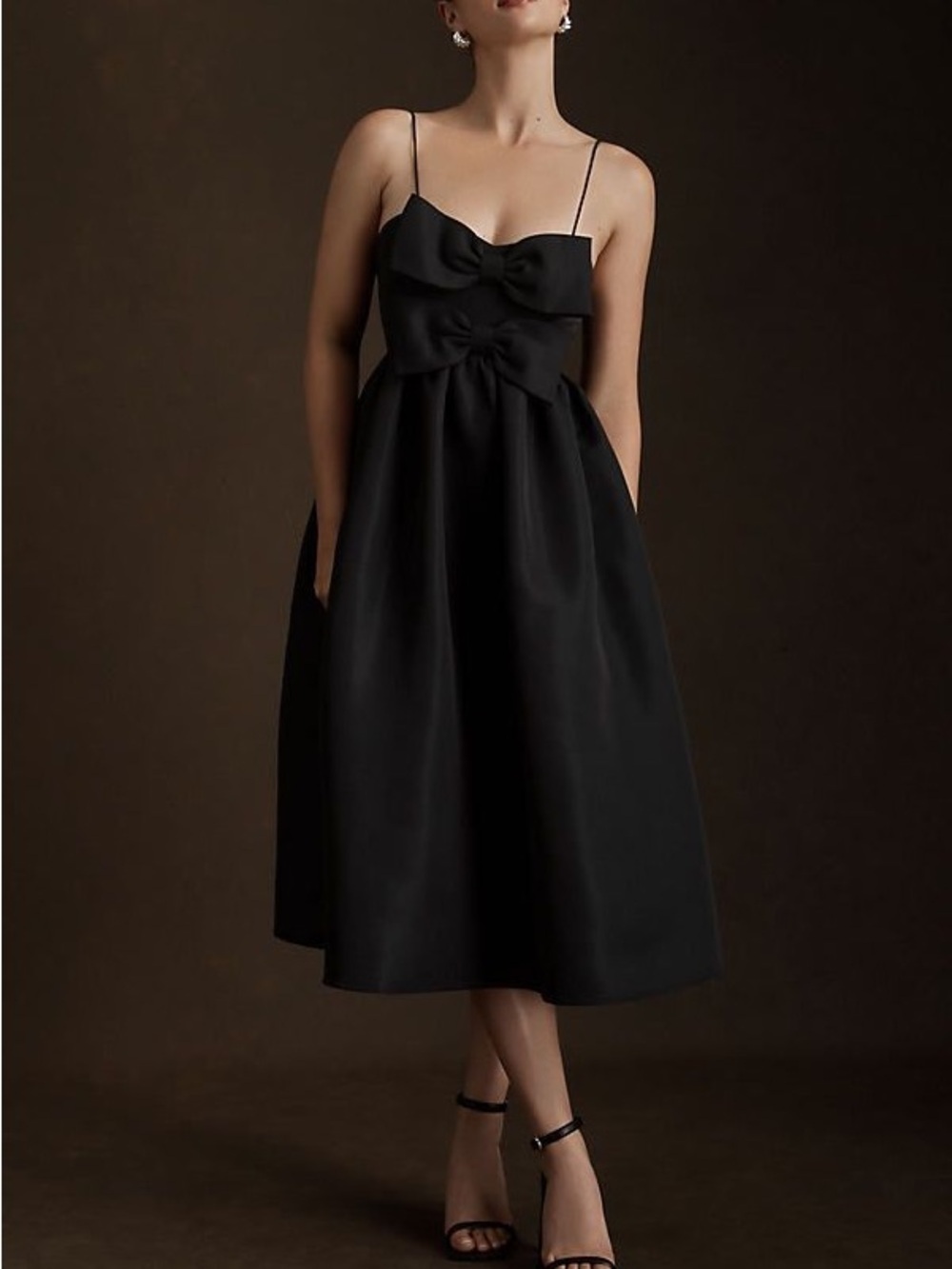 NWT Sachin & Babi Sloane Taffeta Double-Bow Pleated Midi Dress Black Size 10